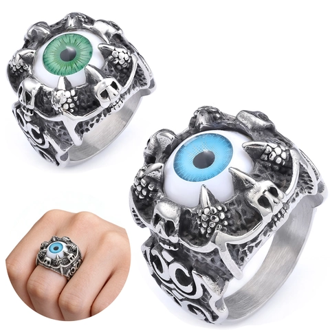 Bague Gothique En Forme De Globe Oculaire Et Griffe De Dragon Pour Homme En Acier Inoxydable Vintage Punk Crâne Bijou