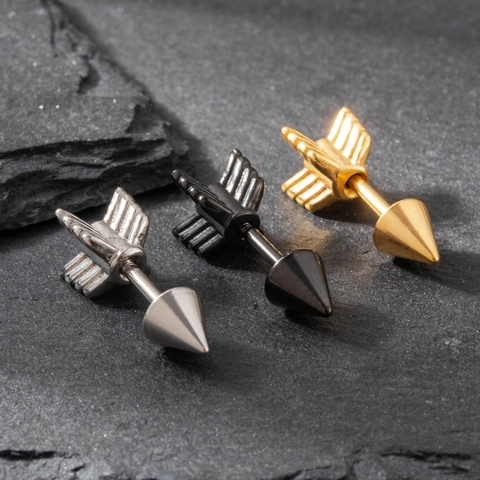 Arrow Stud Earrings Titanium Steel Punk Unisex Cartilage Piercing Jewelry Gothic Industrial Threaded Screw Back
