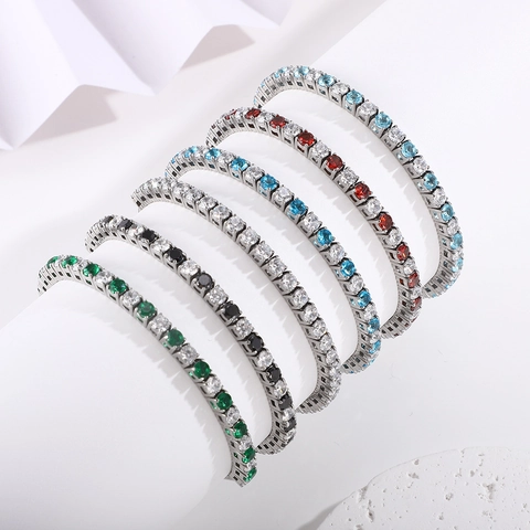 Pulsera Tennis Ajustable De Acero Inoxydable Redonda Circón De Color Micro Pavé Cadena Deslizante Joyería Para Mujeres