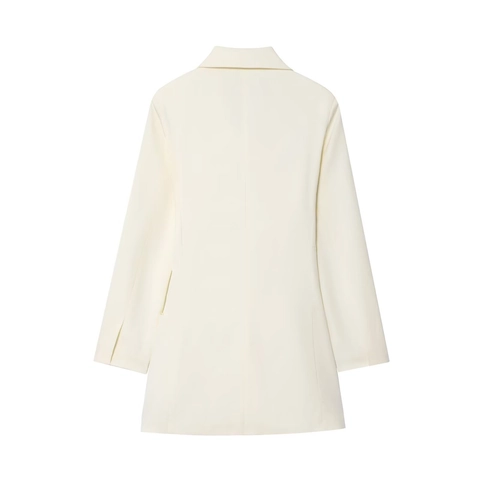 Damen Doppelreihiger Blazer Langarm Revers Einfarbig Off White Mittellang Professionelle Oberbekleidung