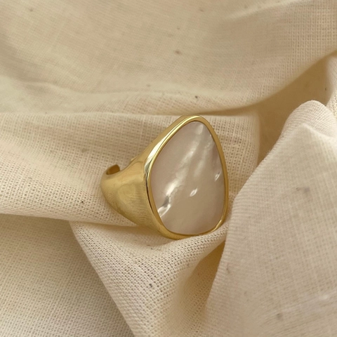 Irregular Mother Of Artificial Pearl Ring 925 Sterling Silver Wide Band Adjustable French Vintage Style Geometric Jewelry For Women