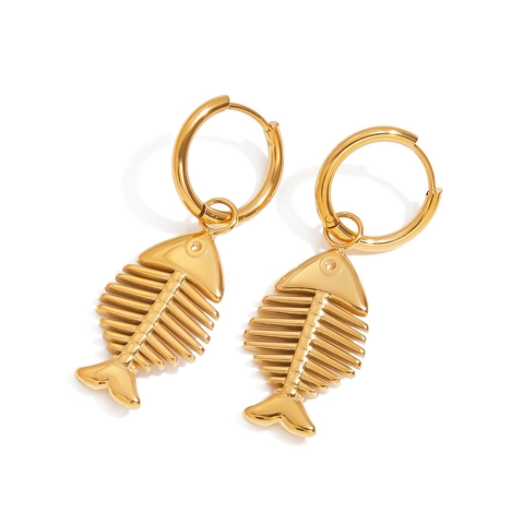 Fashion Stainless Steel Fishbone Pendant Hoop Earrings For Women 18K Gold Plated Waterproof Hypoallergenic Jewelry Gift