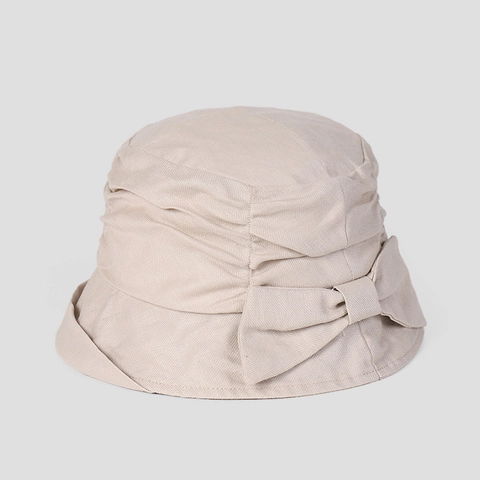 Cappello da Pescatore in Ramiè e Lino Stile Giapponese da Donna Elegante Fiocco Increspato Traspirante Pieghevole Protezione Solare