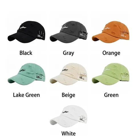 Distressed Baseball Cap Vintage Washed Cotton Hat With Asher Embroidery Metal Rings Adjustable Streetwear For Men Women