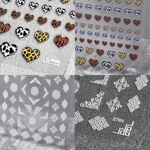 Pegatinas Para Uñas 3D Relieve Ultra Delgado Autoadhesivo Estampado Animal Corazón Patrones Tradicionales Chinos Decoración Manicura DIY