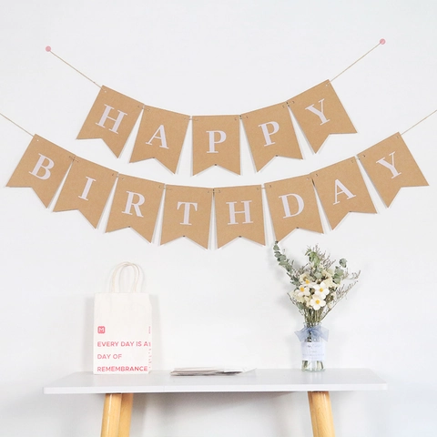 Retro Happy Birthday Kraft Paper Banner Fishtail Garland For Birthday Party Wall Decorations