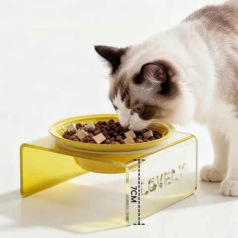 Elevated Cat Bowl Ceramic Food Water Feeder With Acrylic Raised Stand Neck Protection Candy Color Small Dogs Cats