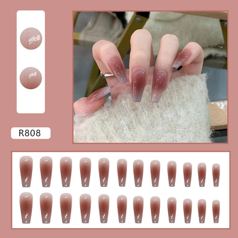 Press On Nägel Lange Sargform Gradient Blush Weinrot Glänzende Falsche Nägel Für Frauen Elegante Maniküre