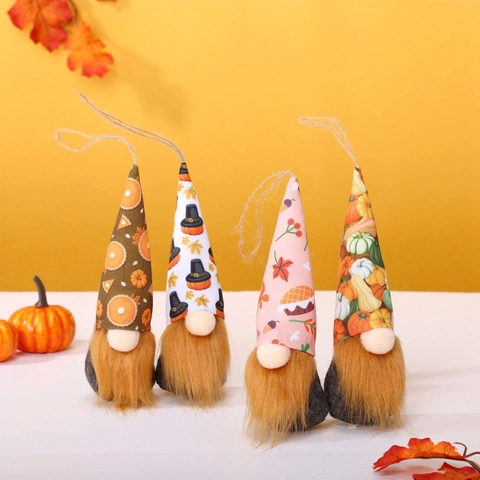 Ornamenti Appesi Gnomo Autunnale Ringraziamento Festa Del Raccolto Cappello A Punta Zucca Foglia Di Acero Peluche Maglia