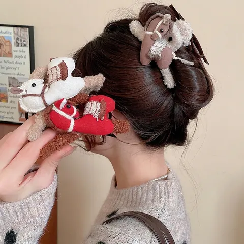 Fermagli Per Capelli Cavallo Peluche Acrilico Tessuto Design Animale Cartone Animato Per Donne Ragazze Styling Autunno Inverno