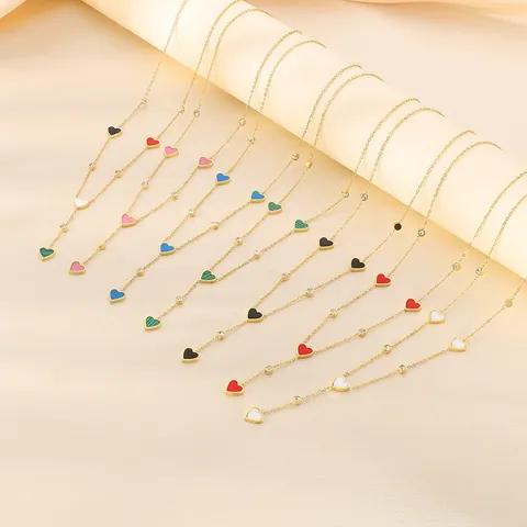 Edelstahl Herz Anhänger Halskette Muschel Eingelegt Strass Y-Förmige Quaste Lange Choker Mode Pendeln Damen Schmuck