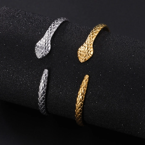 Adjustable Snake Scale Bangle Bracelet Punk Style Stainless Steel Jewelry For Women Men Serpenti Design Metallic Open Cuff Bangle