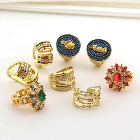 Anelli Aperti Regolabili in Rame Vintage Vergine Maria per Donna Hip Hop Geometrico Strass Smalto Oro Anelli Gioielli Accessori Regalo