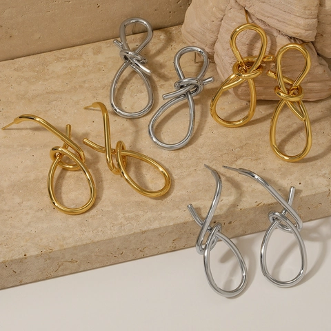Orecchini A Nodo Minimalisti Acciaio Inossidabile Design Corda Attorcigliata Gioielli Di Nicchia Geometrici Per Donne Moda Chic