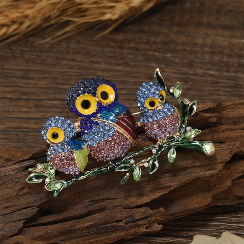 Vintage Uil Broche Legering Strass Emaille Dier Vogel Kristal Speld Voor Dames Heren Jas Accessoire