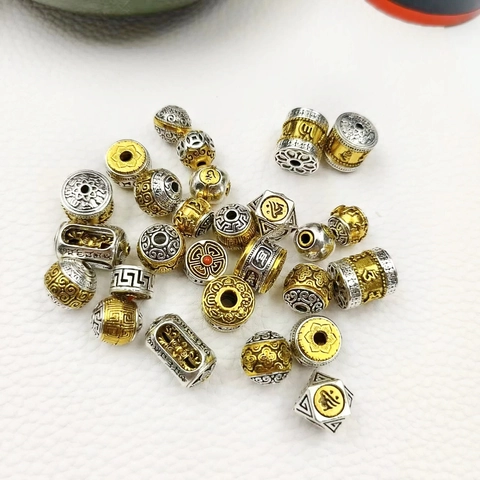 Alloy Perlen Tibetischen Stil Zweifarbige Sechs Silben Mantra Buddhistische Abstandshalter Für DIY Schmuckherstellung