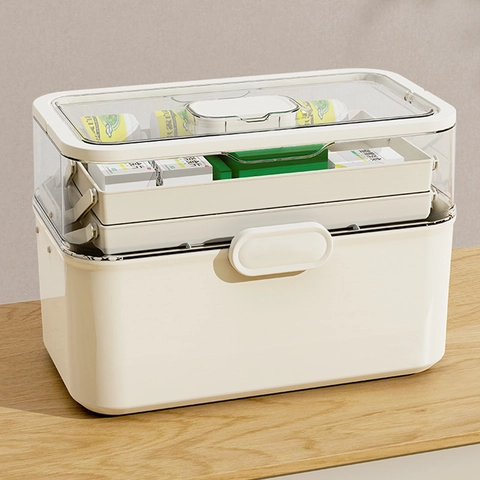 Multi Layered Folding Medicine Chest First Aid Storage Box Family Emergency Case Portable Plastic Organizer Dustproof Handle