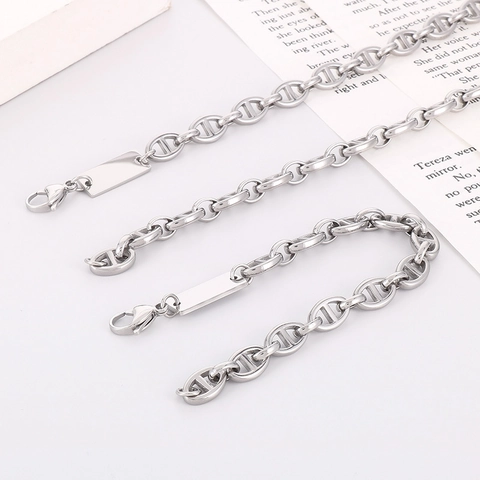 Punk Titanium Steel Pig Nose Chain Necklace For Men Women Engravable Square Plate Marina Anchor Link Chain Hip Hop Jewelry