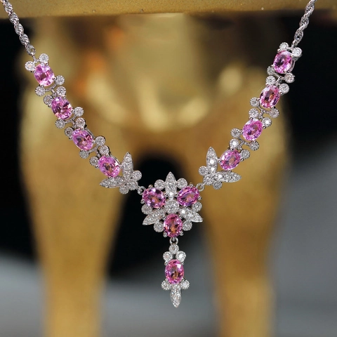 Butterfly Pendant Necklace Copper Pink Gemstone Micro Pave White Zirconia Luxury Elegant Floral Jewelry For Women