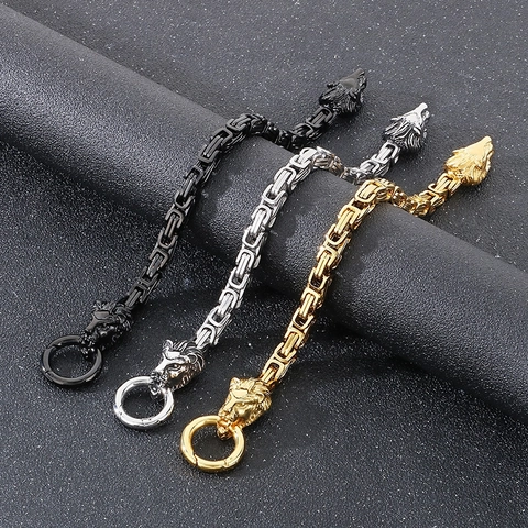 Bracciale Da Uomo In Acciaio Inossidabile Catena Bizantina Con Chiusura A Doppia Testa Di Leone Punk Hip Hop Gioielli Retrò