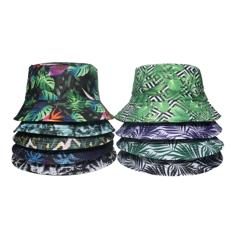 Tropical Print Bucket Hat Summer Beach Sun Protection Polyester Fisherman Hat Floral Fruit Palm Leaf Patterns For Women