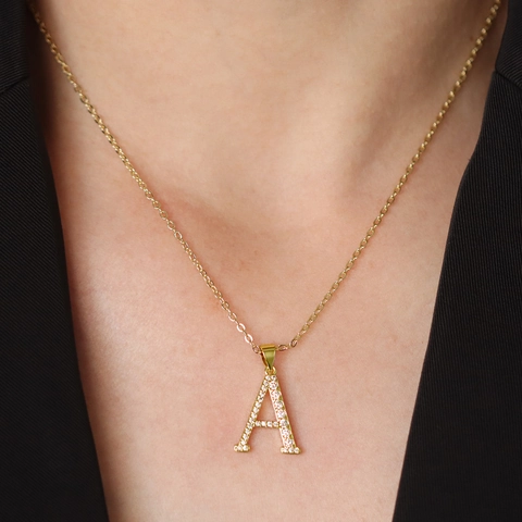 Personalisierte Anfangsbuchstaben Anhänger Halskette Kupfer Vergoldet Mit Zirkonia Trendiger Schmuck Im Ins Stil Für Damen
