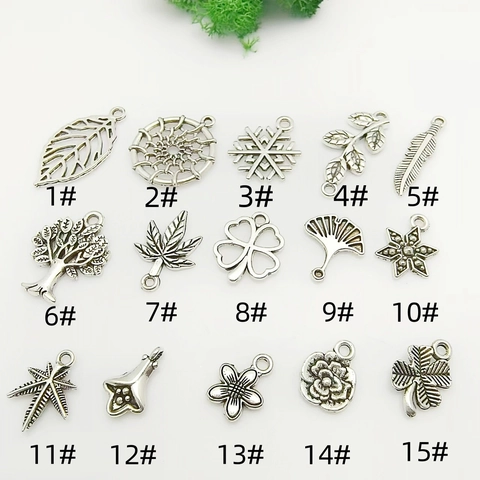 Vintage Alloy Leaf Flower Tree Of Life Charms Antique Silver DIY Pendants For Bracelet Necklace Jewelry Making