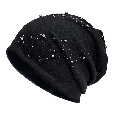 Gorro Slouchy Beanie Para Mujer Decorado Con Perlas Artificiales Punto Color Sólido Suave Ligero Accesorio De Moda