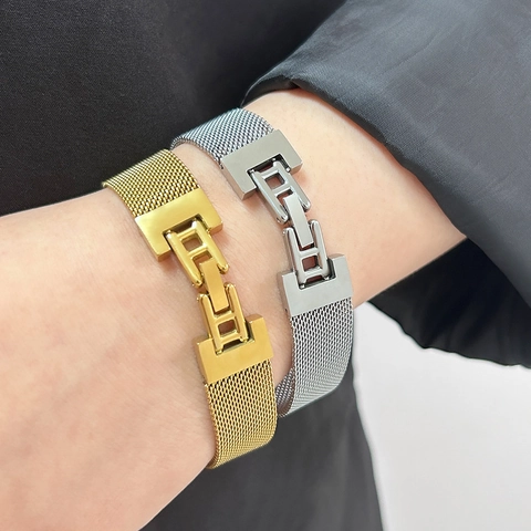 Pulsera De Malla Milanesa De Acero Inoxidable Para Mujer Estilo Reloj Joyería Minimalista Moda Lujo Hebilla H