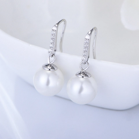 Elegant Artificial Pearl Drop Earrings Zircon Inlaid Geometric Long Dangle Jewelry For Women With 925 Sterling Silver Earring Post