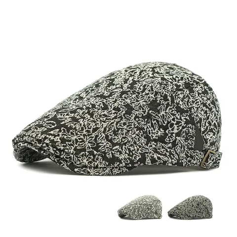 Retro Floral Jacquard Flat Cap Polyester Adjustable Metal Buckle British Style Ivy Hat Unisex