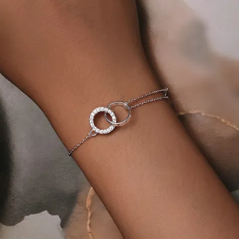 925 Sterlingsilber Armband Für Damen Doppel Ineinandergreifende Ringe Zirkonia Herz Hohl Minimalistischer Modeschmuck