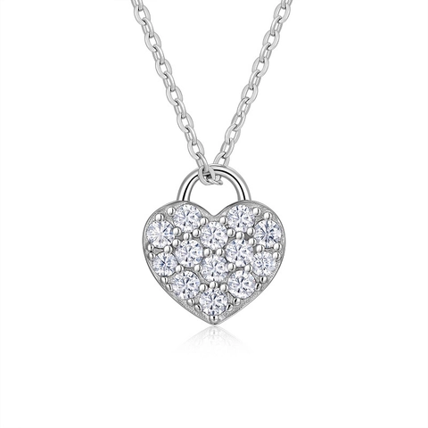 925 Sterling Silver Heart Lock Pendant Necklace With Moissanite For Women Luxurious Elegant Moissanite Jewelry Gift