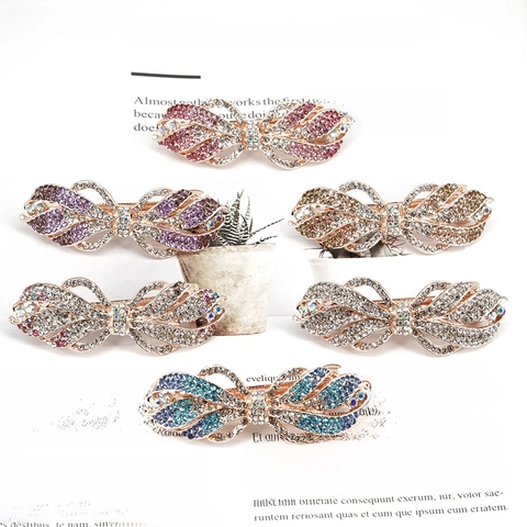 Rhinestone Bowknot Hair Clip Alloy Colorful Crystal Flower Barrette Elegant Vintage Hair Accessories For Women