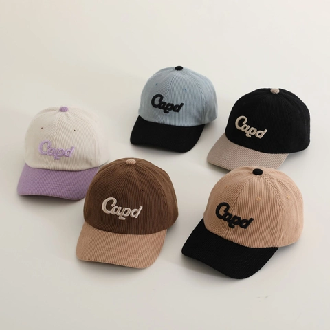 Casquette De Baseball Enfant Velours Côtelé Lettres Brodées Design Color Block Réglable Visière Courbée Chapeau Automne