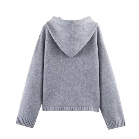 Cardigan In Maglia Con Cappuccio Donna Ricamo Stelle Cerniera Casual Manica Lunga Coulisse Nappine Caldo Top