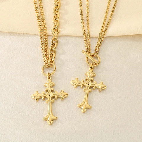 Collana Con Pendente A Croce In Acciaio Inossidabile Catena Splicing Vintage Chiusura A T Joyeria Di Moda Stile Punk Per Uomo Donna