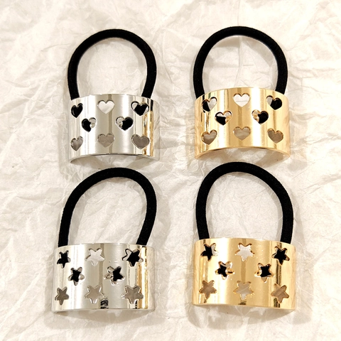 Elastici Per Capelli Da Donna Supporto Per Coda Di Cavallo Lega Di Zinco Ciondoli In Metallo Testurizzato Geometrico Accessori Moda Oro Argento