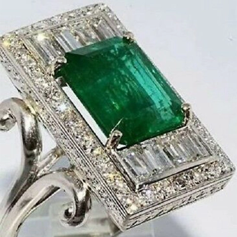 Anello Retrò Taglio Smeraldo Zirconia Verde Motivo Traforato Gioielli In Rame Per Donna Stile Palazzo Vintage