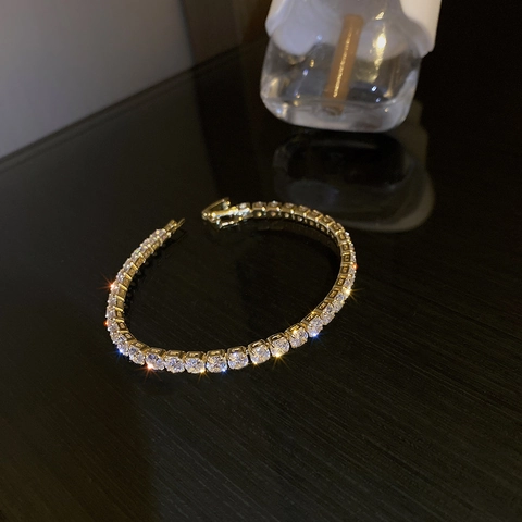 Bracelet Tennis Élégant AAA Zircone Cubique Cuivre Géométrique Rond Carré Ovale Rectangle Bijoux Tendance Pour Femmes