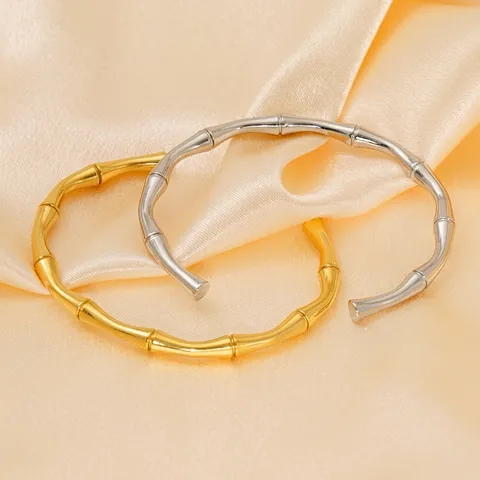Edelstahl Armreif Offen Verstellbar Bambus Design Trendy Minimalistisch Nicht Verblassend Schmuck Für Damen