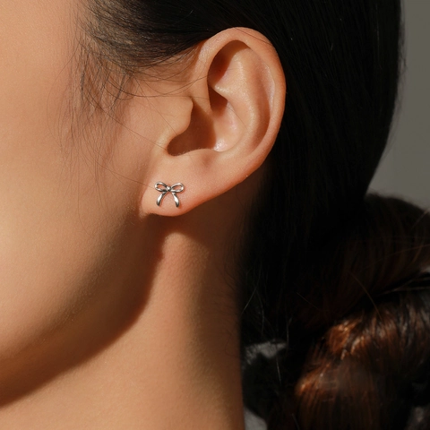 Bowknot Stud Earrings In 925 Sterling Silver Polished Minimalist Jewelry For Women Girls Sweet Tiny Accessories