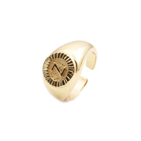 Initial Alphabet Siegelring Gold Vergoldetes Kupfer Verstellbar Offen Minimalistischer Modeschmuck