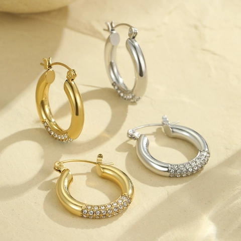 Mode Oorbellen Rvs 18K Verguld Rond Zirconia Pavé Glinsterende Sieraden Voor Dames
