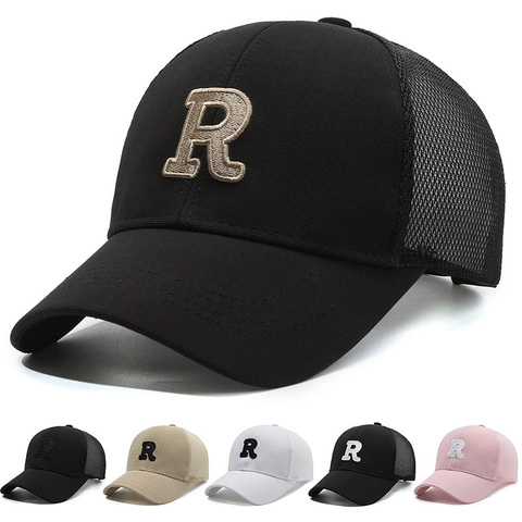Gorra De Béisbol De Malla Con Letra R Bordada Sombrero Trucker Transpirable Para Hombres Y Mujeres Protección Solar Al Aire Libre Ajustable Verano