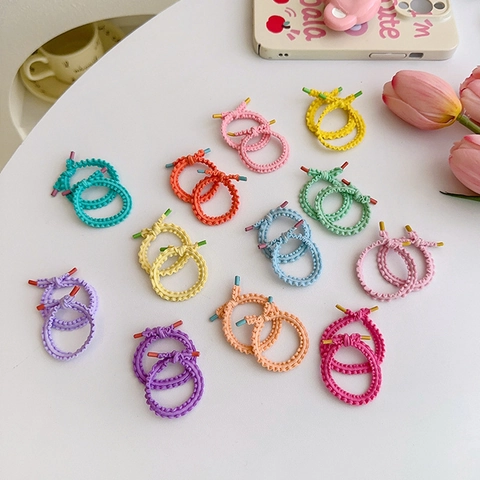 Kids Hair Ties High Elastic Knitted Braided Scrunchies Wavy Lace Ponytail Holders Colorful Soft Hair Accessories For Girls