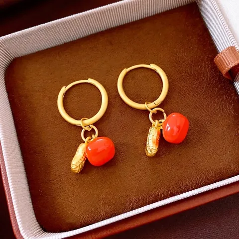 Pendientes De Aro Con Colgantes De Caqui Y Cacahuete Nuevo Estilo Chino Aleación Esmalte Joyería Para Mujeres