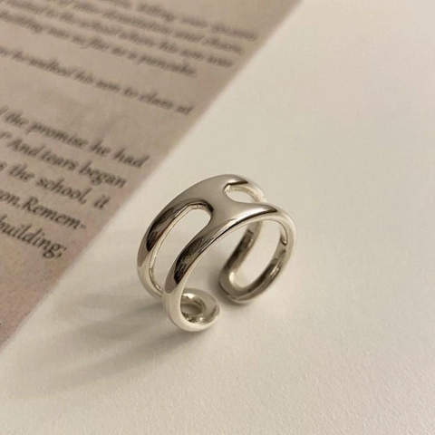 Anello Aperto In Argento Sterling 925 Forma H Doppio Strato Geometrico Cavo Regolabile Gioielli Minimalisti Donna