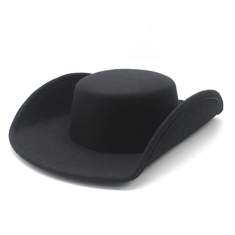 Cappello Fedora Donna Feltro Di Lana Tesa Larga Western Cowboy Testa Piatta Jazz Stile Vintage