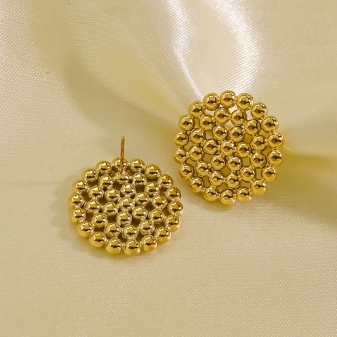 Geometrische Knopoorbellen 14K Verguld Roestvrij Staal Hart Vierkant Rond Gesplitste Metalen Kralen Minimalistische Sieraden